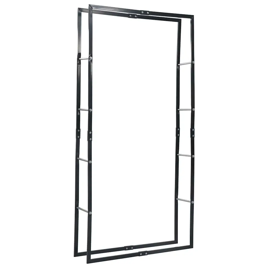 Firewood Rack Black Steel Tall Rectangular Log Holder for Fireplace Storage