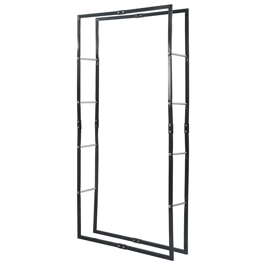 Firewood Rack Black Steel Tall Rectangular Log Holder for Fireplace Storage