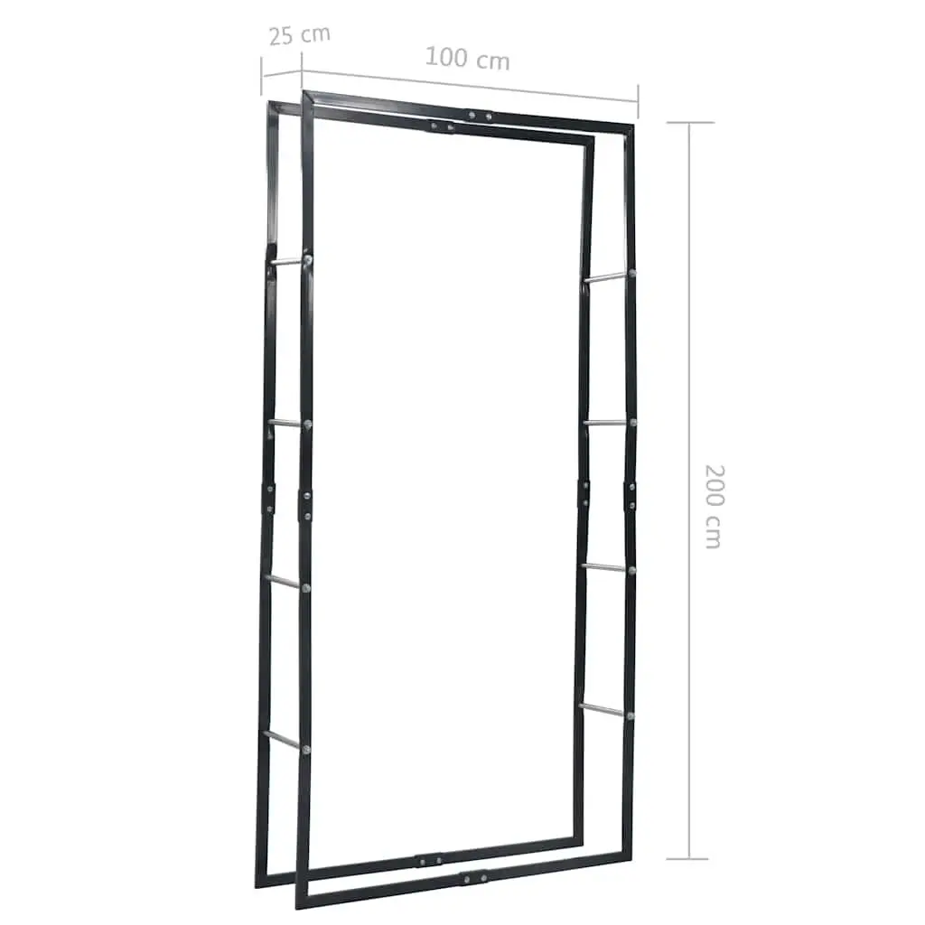 Firewood Rack Black Steel Tall Rectangular Log Holder for Fireplace Storage
