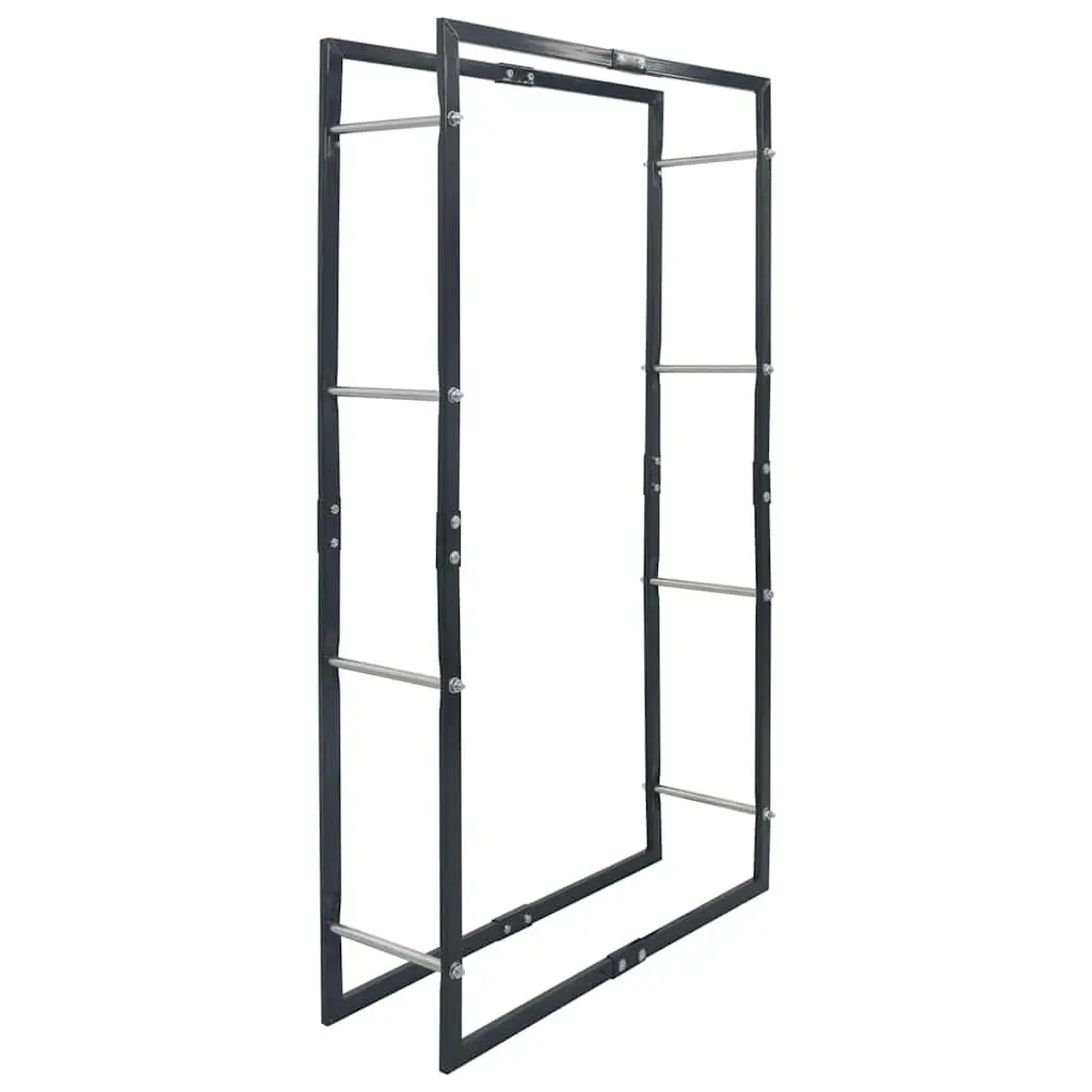 Firewood Holder Tall Black Steel Log Storage Rack for Fireplace and Wood Stove