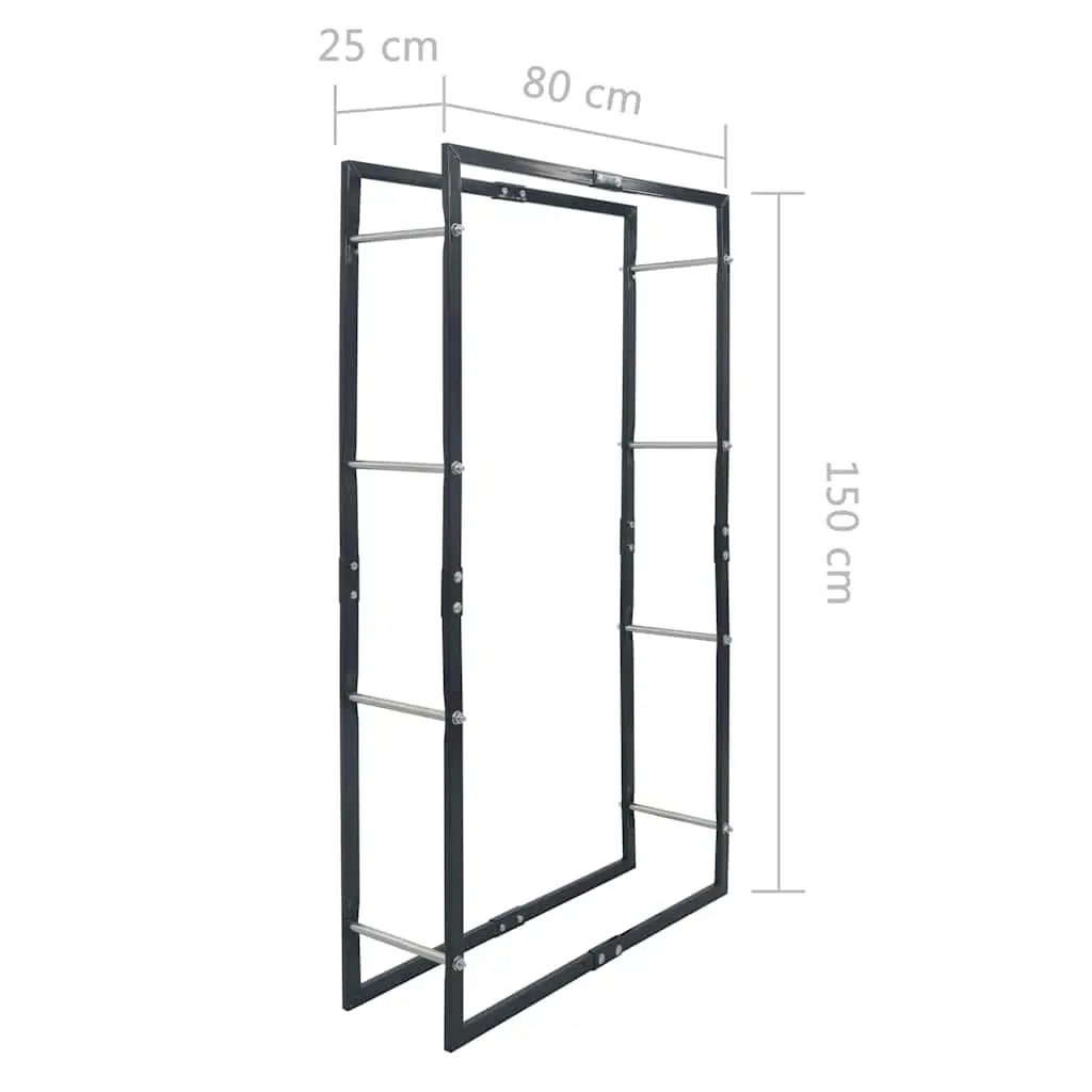 Firewood Holder Tall Black Steel Log Storage Rack for Fireplace and Wood Stove