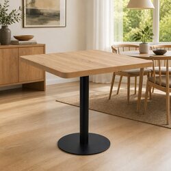 Bistro Table Brown 80x80cm MDF Tabletop Steel Leg Dining Coffee Shop Bar