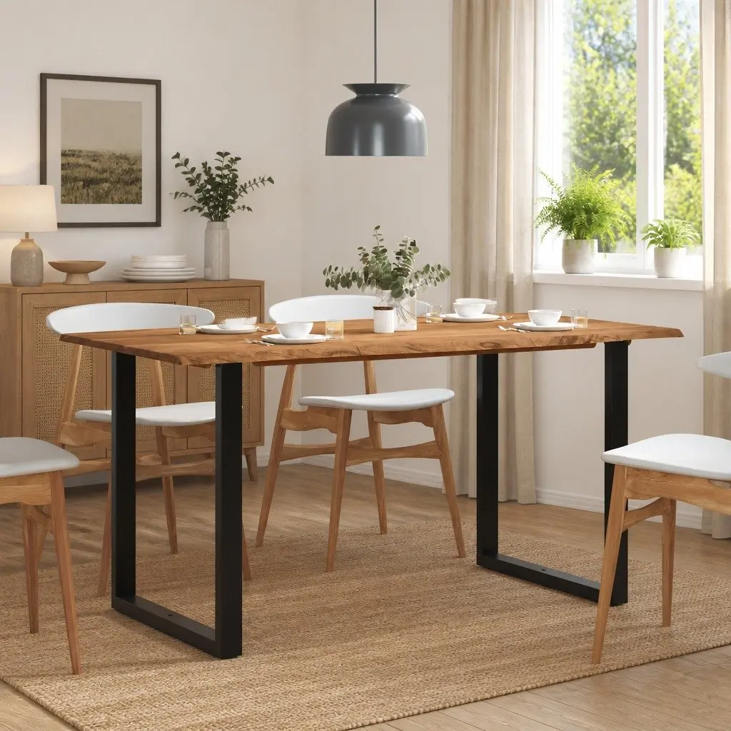 Dining Table Brown 154x80x76 cm Solid Wood Industrial Rustic Style