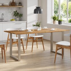 Brown Solid Wood Dining Table with Steel Legs 180x90x76cm