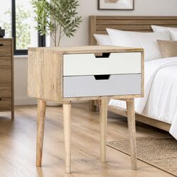 Compact Nightstand: Solid Mango Wood with 2 Drawers