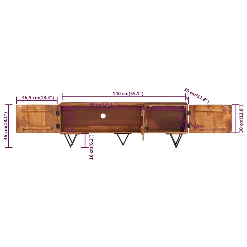 TV Cabinet 140x30x46 cm Solid Mango Wood Brown Living Room Furniture Storage