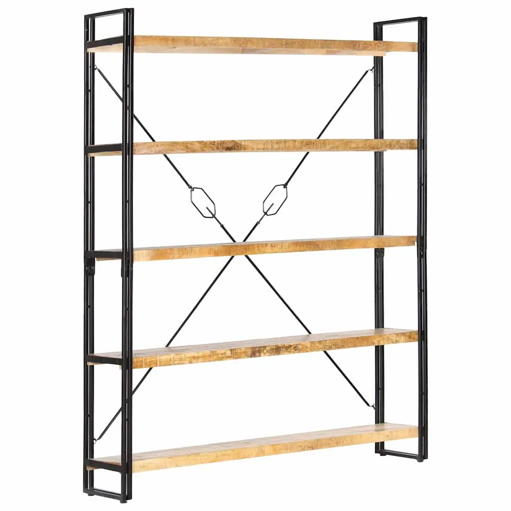 5-Tier Bookcase Brown 140x30x180 cm Solid Mango Wood Industrial Shelving Unit