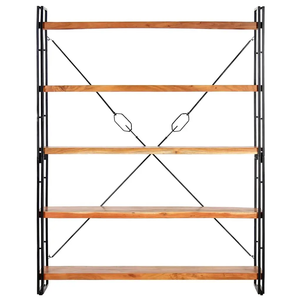 5-Tier Bookcase Brown 140x30x180cm Solid Acacia Wood Industrial Steel Frame Storage