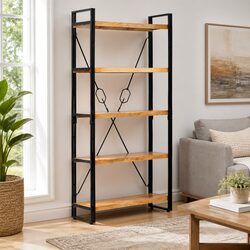 Concise 5-Tier Wooden Bookcase - Industrial Style