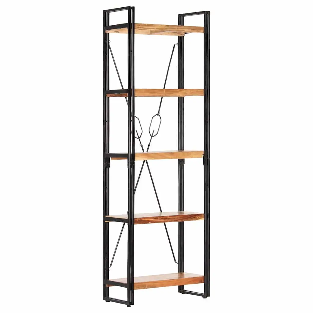 5-Tier Bookcase Brown 60x30x180 cm Solid Acacia Wood Industrial Shelving Unit