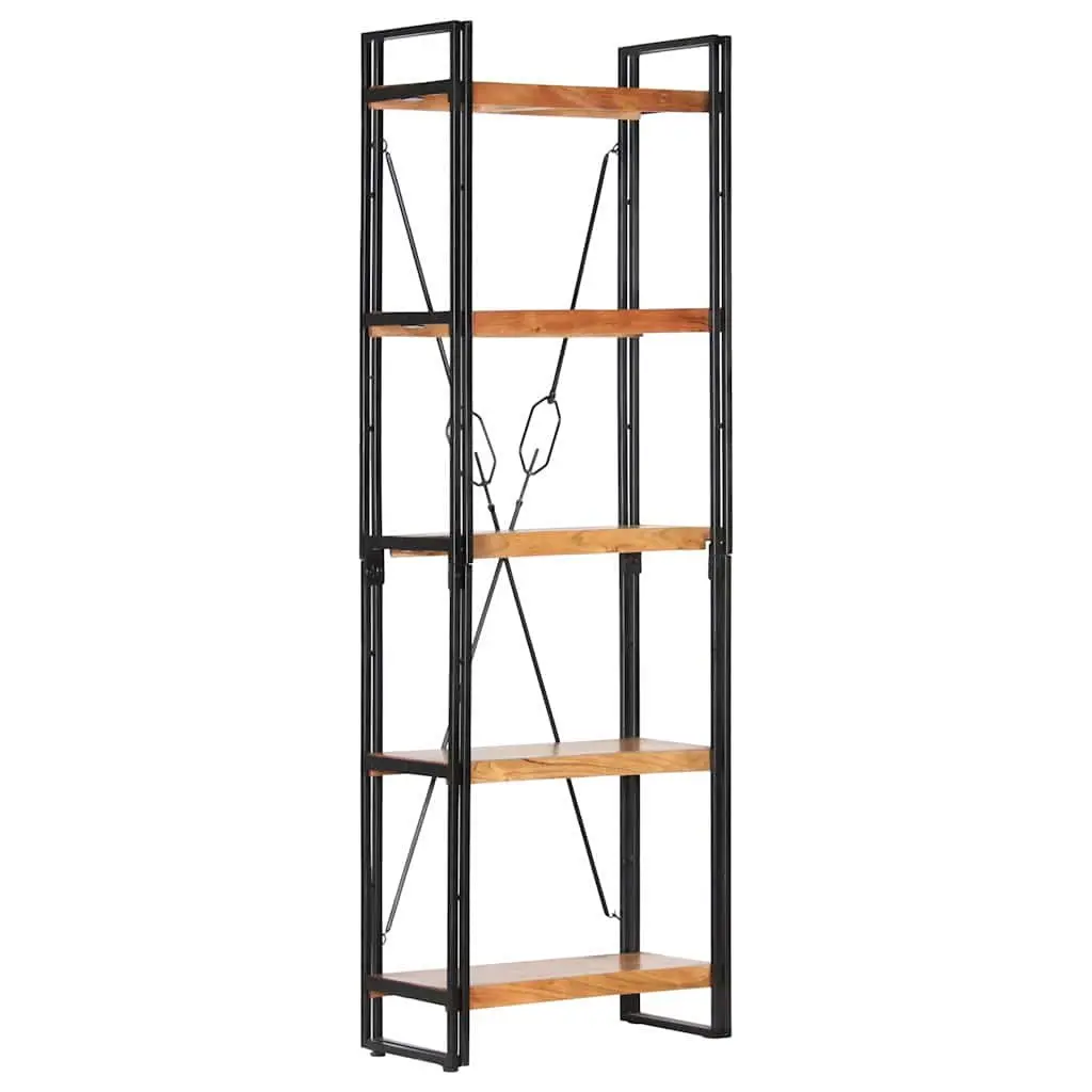 5-Tier Bookcase Brown 60x30x180 cm Solid Acacia Wood Industrial Shelving Unit