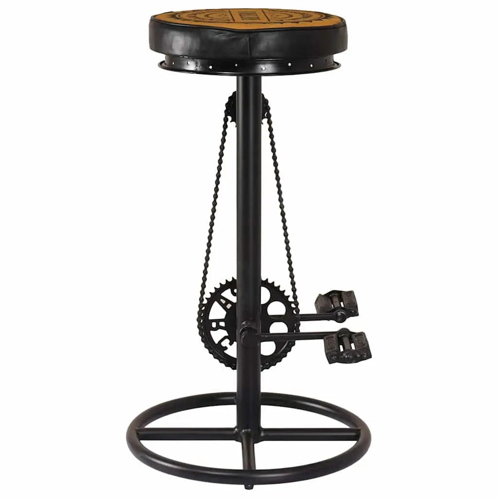 Bar Stools Brown 2 pcs Real Leather Upholstered with Bicycle Pedal Footrest
