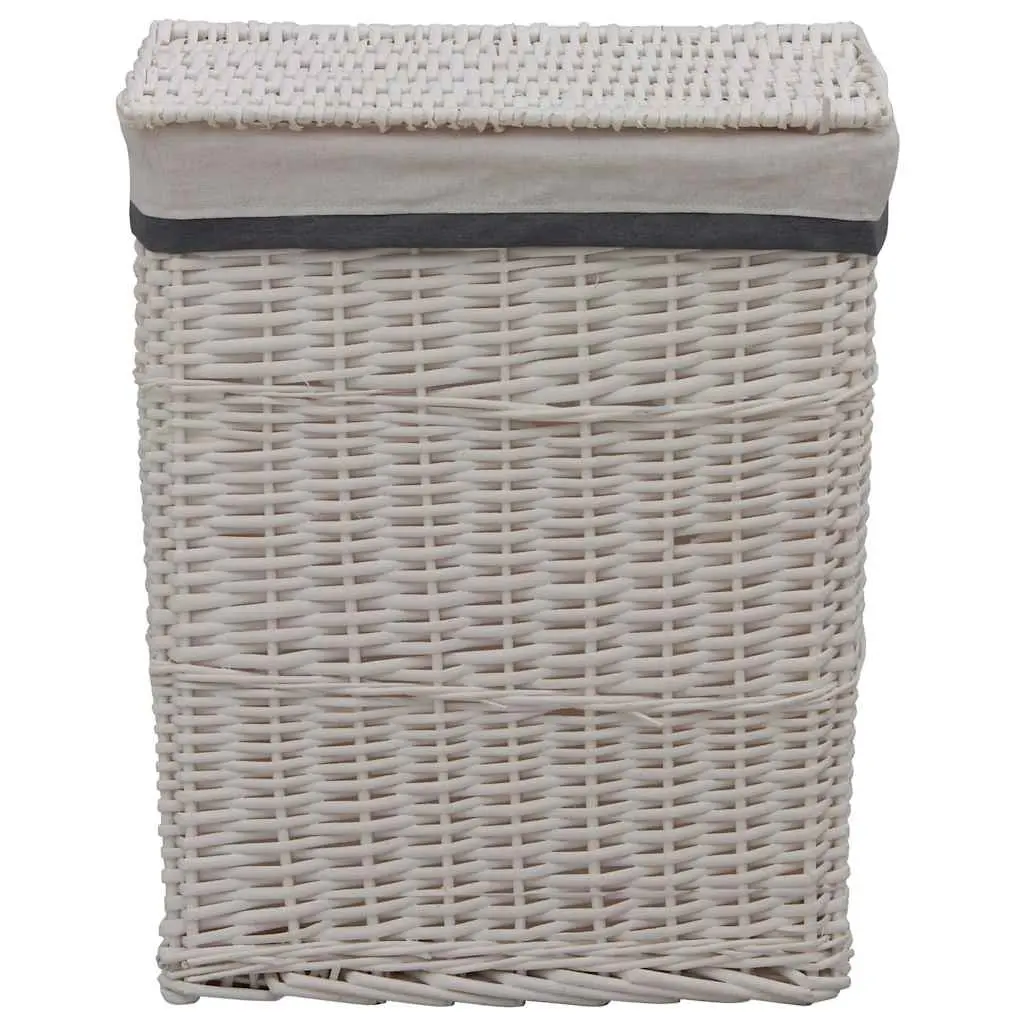 Laundry Basket Sturdy Durable White Woven Willow Bathroom Storage