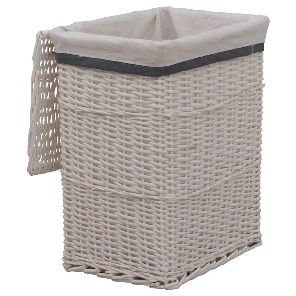 Laundry Basket Sturdy Durable White Woven Willow Bathroom Storage