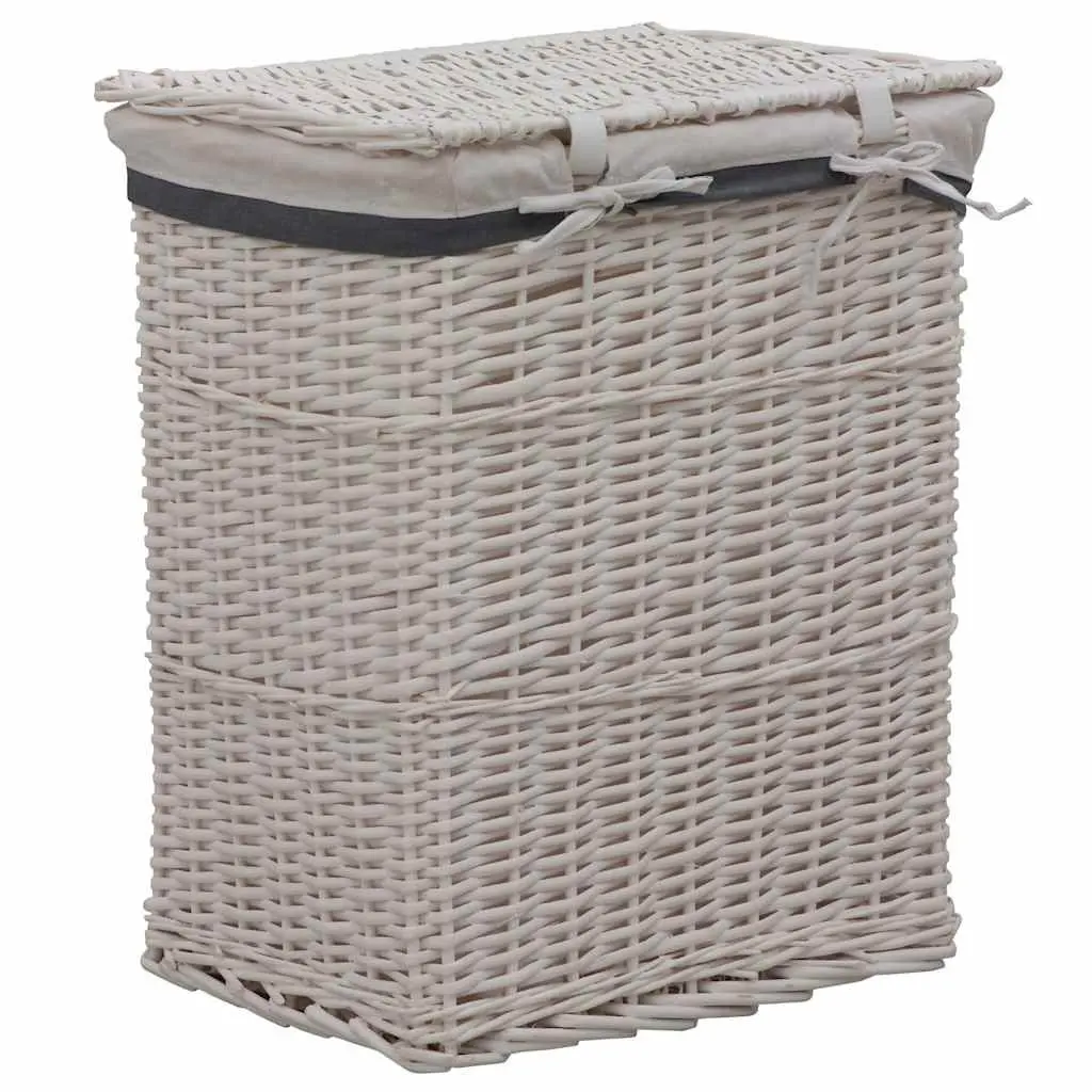 Laundry Basket Sturdy Durable White Woven Willow Bathroom Storage