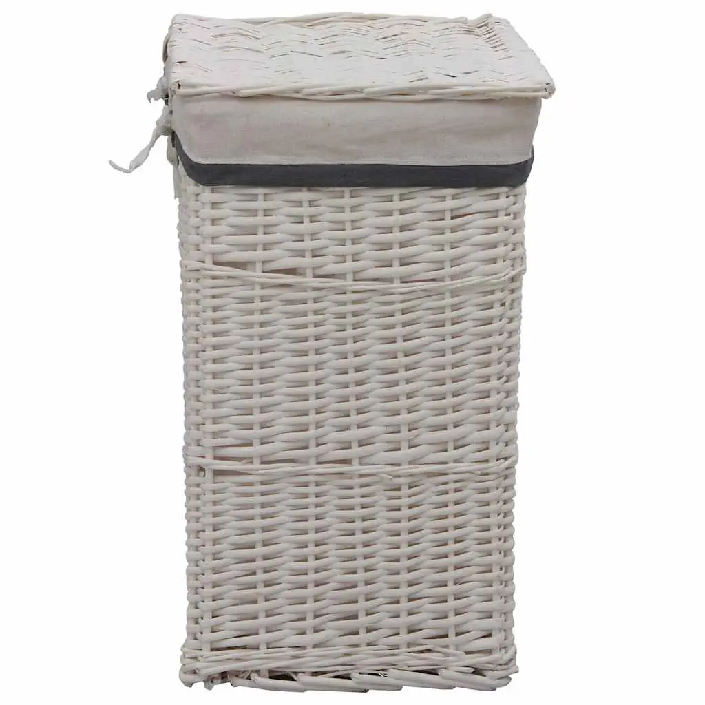 Laundry Basket Sturdy Durable White Woven Willow Bathroom Storage
