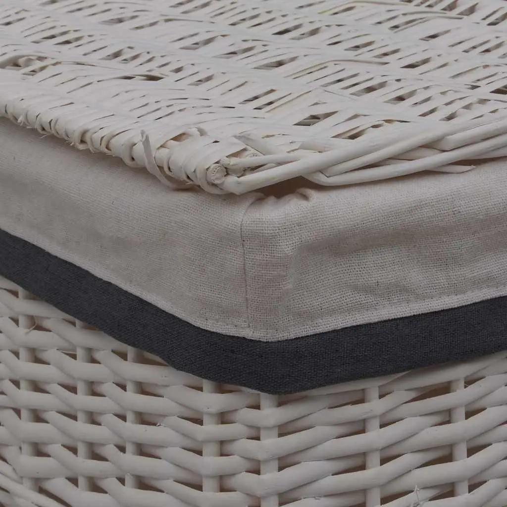 Laundry Basket Sturdy Durable White Woven Willow Bathroom Storage