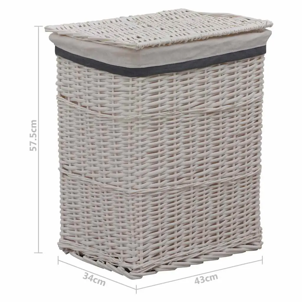 Laundry Basket Sturdy Durable White Woven Willow Bathroom Storage