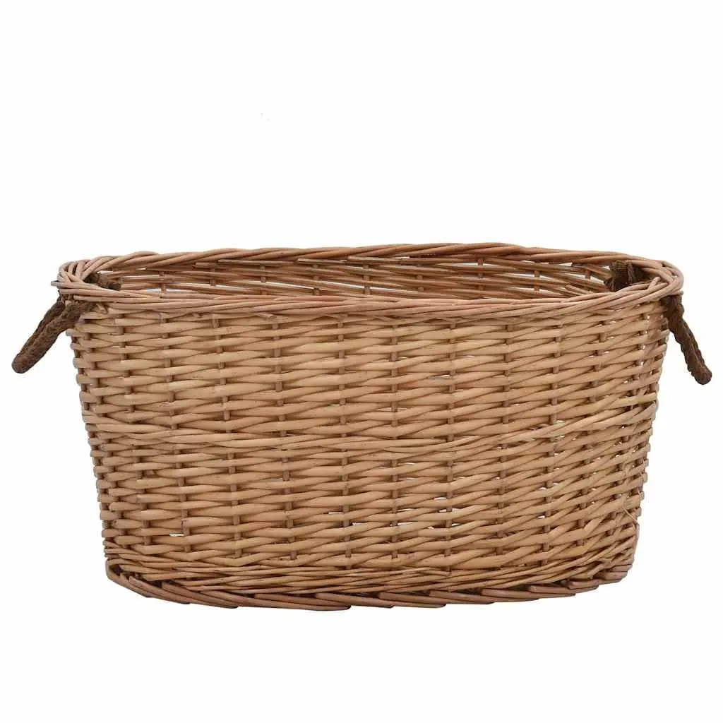 Firewood Basket Brown Natural Willow Durable with Carrying Handles