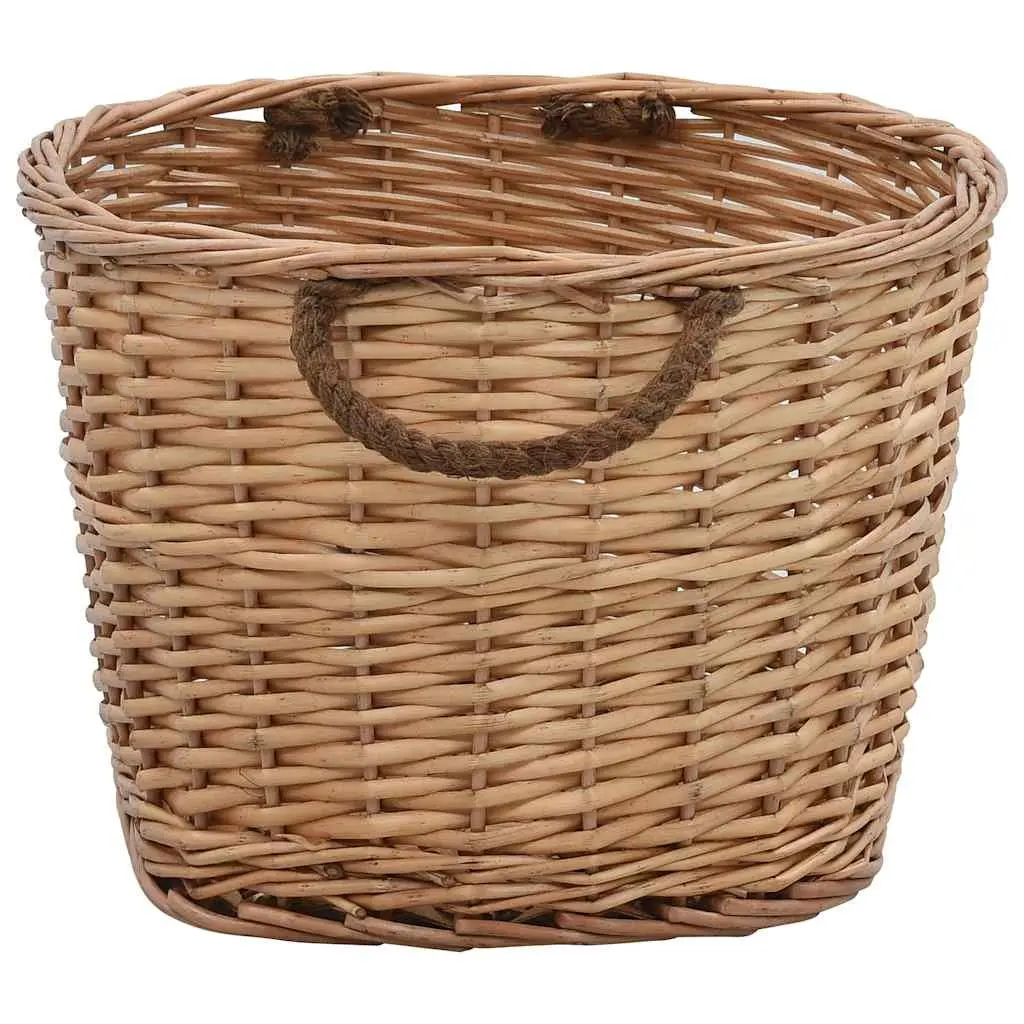Firewood Basket Brown Natural Willow Durable with Carrying Handles