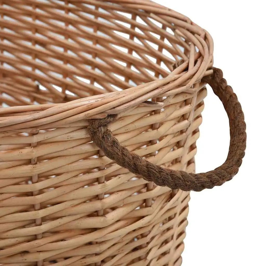 Firewood Basket Brown Natural Willow Durable with Carrying Handles