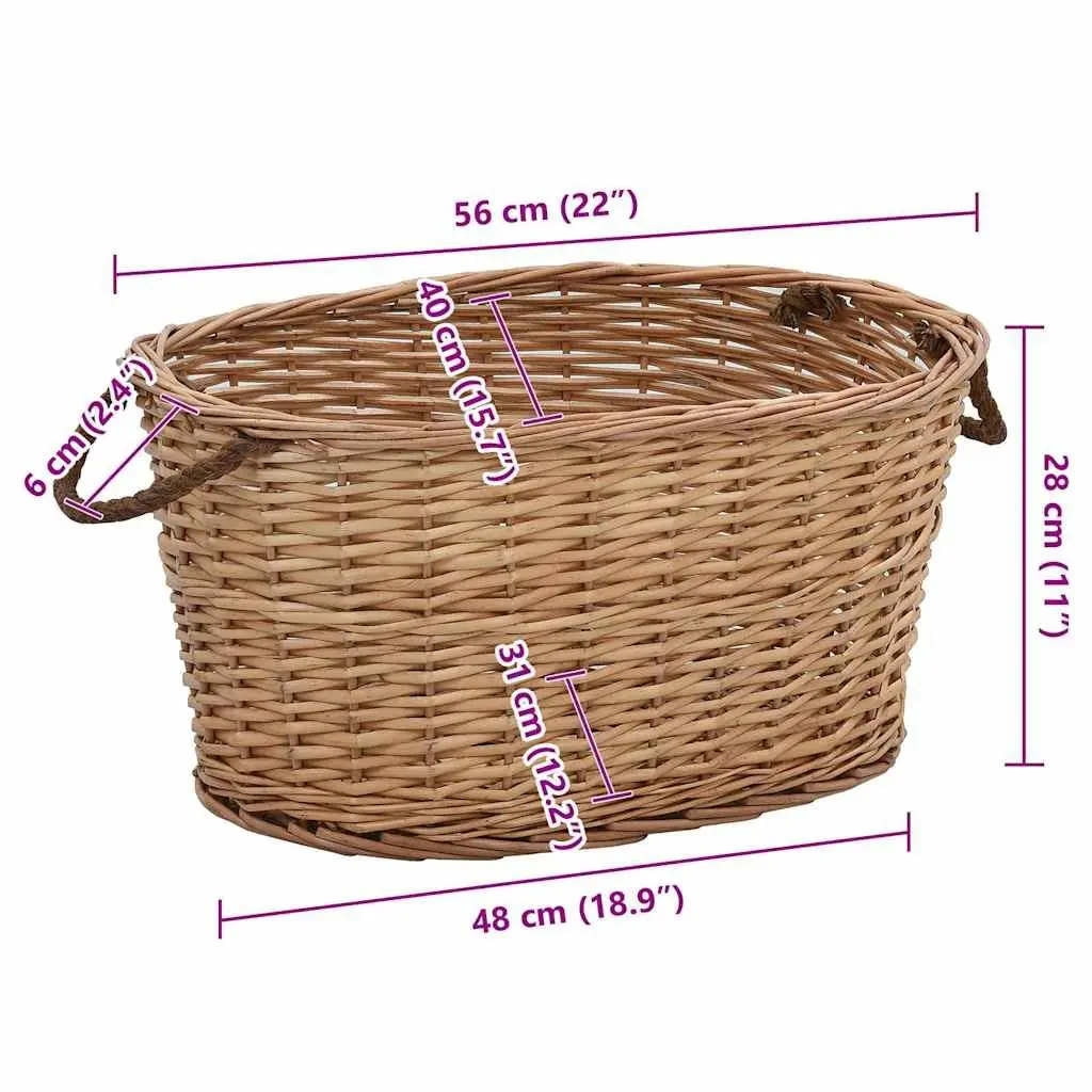 Firewood Basket Brown Natural Willow Durable with Carrying Handles