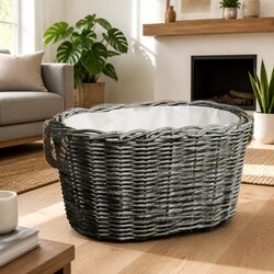 Efficient Grey Firewood Basket with Two Carrying Handles
