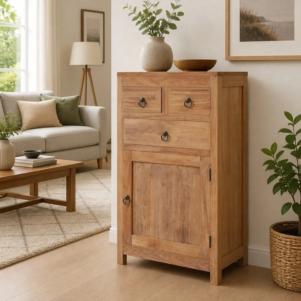 Sideboard Cabinet Brown 50x30x90 cm Solid Teak Wood Storage Buffet Rustic Colonial