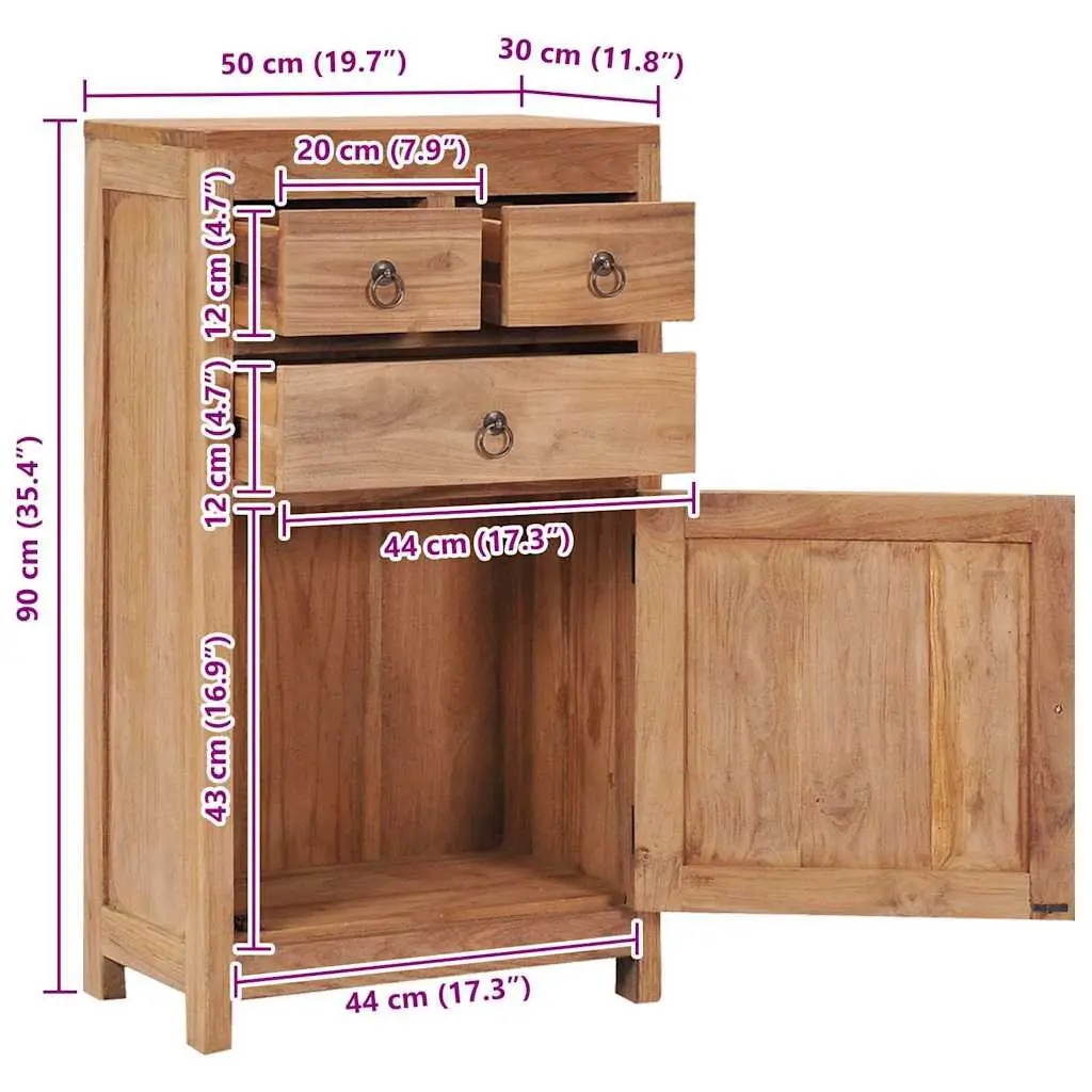 Sideboard Cabinet Brown 50x30x90 cm Solid Teak Wood Storage Buffet Rustic Colonial