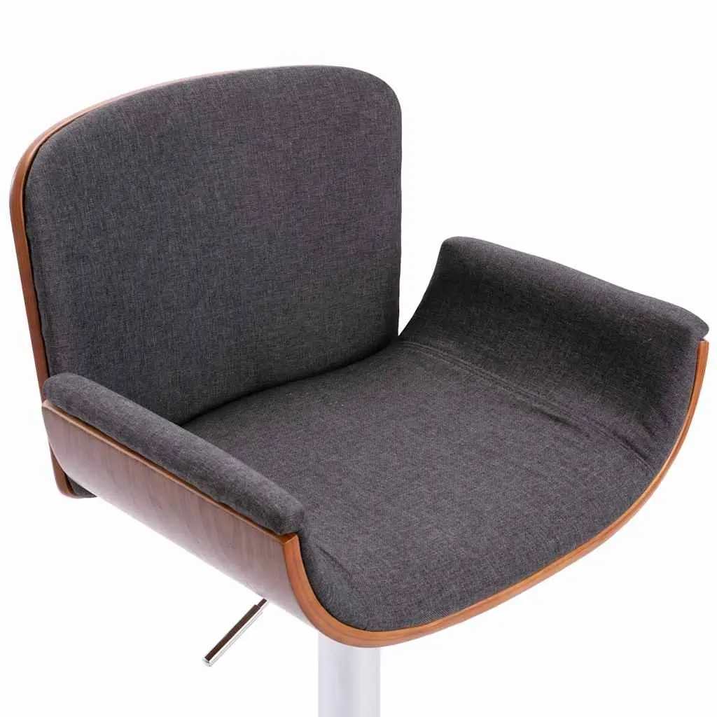 Grey Fabric Bar Stool Padded Seat Wooden and Metal Frame Adjustable Height with Footrest