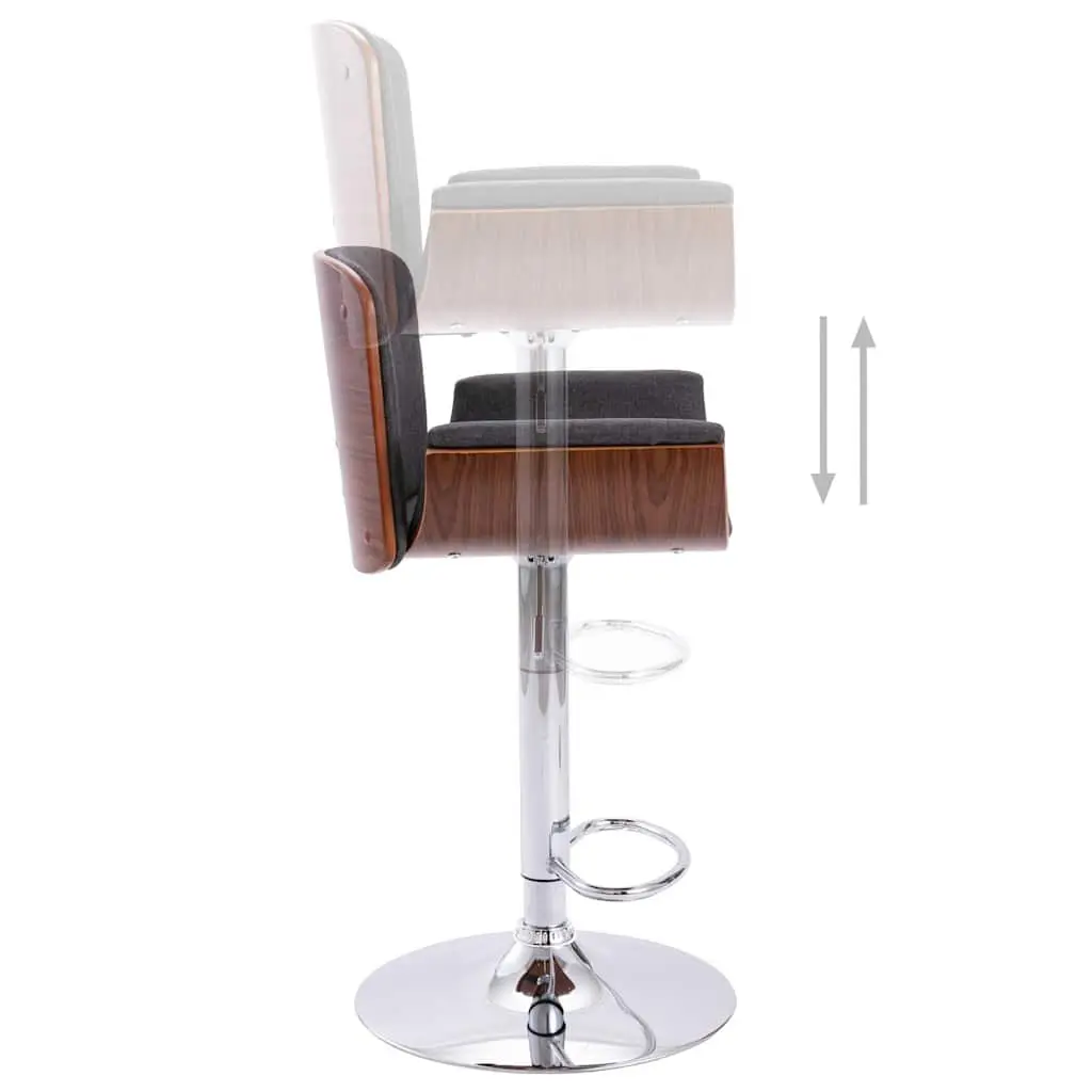 Grey Fabric Bar Stool Padded Seat Wooden and Metal Frame Adjustable Height with Footrest