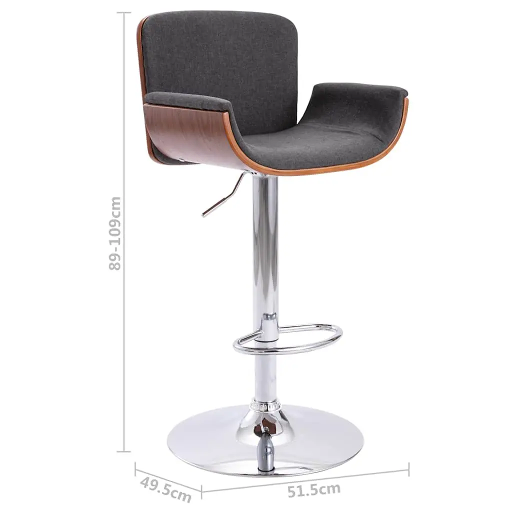 Grey Fabric Bar Stool Padded Seat Wooden and Metal Frame Adjustable Height with Footrest
