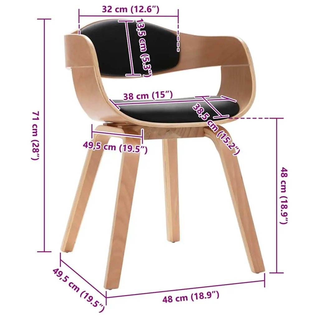 Dining Chairs Set of 2 Bent Wood Frame Faux Leather Seat Kitchen Lounge Seating