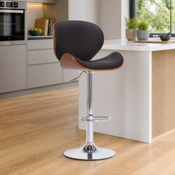 Bar Stool Black Faux Leather Seat Gas Lift Height Adjustable Footrest Kitchen