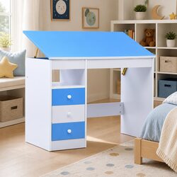 Compact Blue and White Children's Art Study Desk