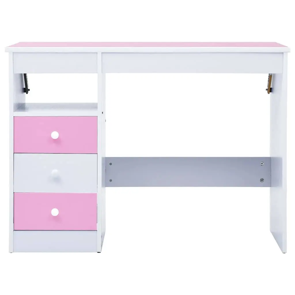 Children's Study Desk Pink White Tiltable Ergonomic Workspace with Storage