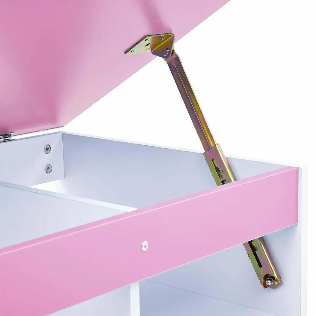 Children's Study Desk Pink White Tiltable Ergonomic Workspace with Storage