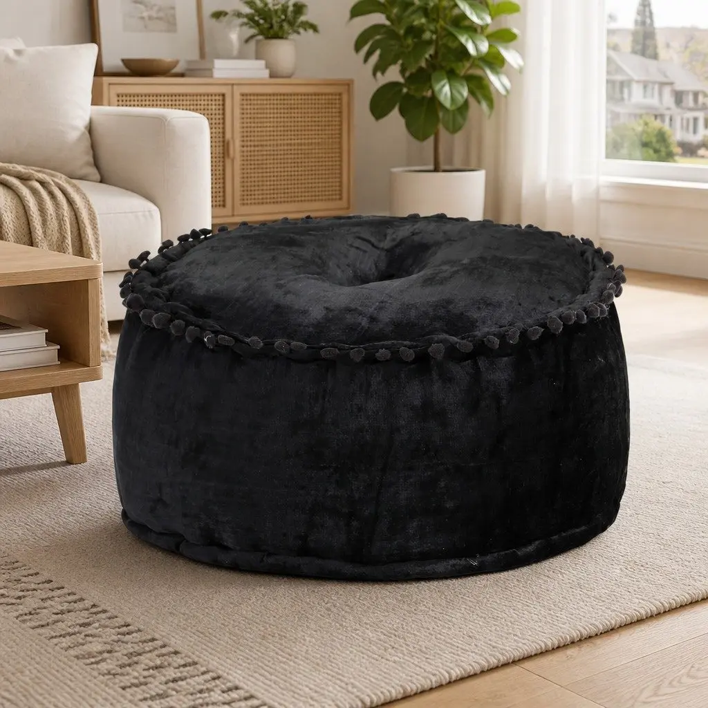 Round Velvet Pouffe Footrest Ottoman 40x20 cm Anthracite Seat Stool