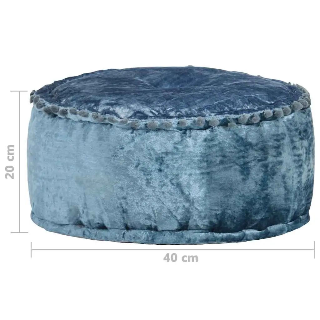 Round Pouffe Blue 40x20cm Velvet Footrest Ottoman Seat