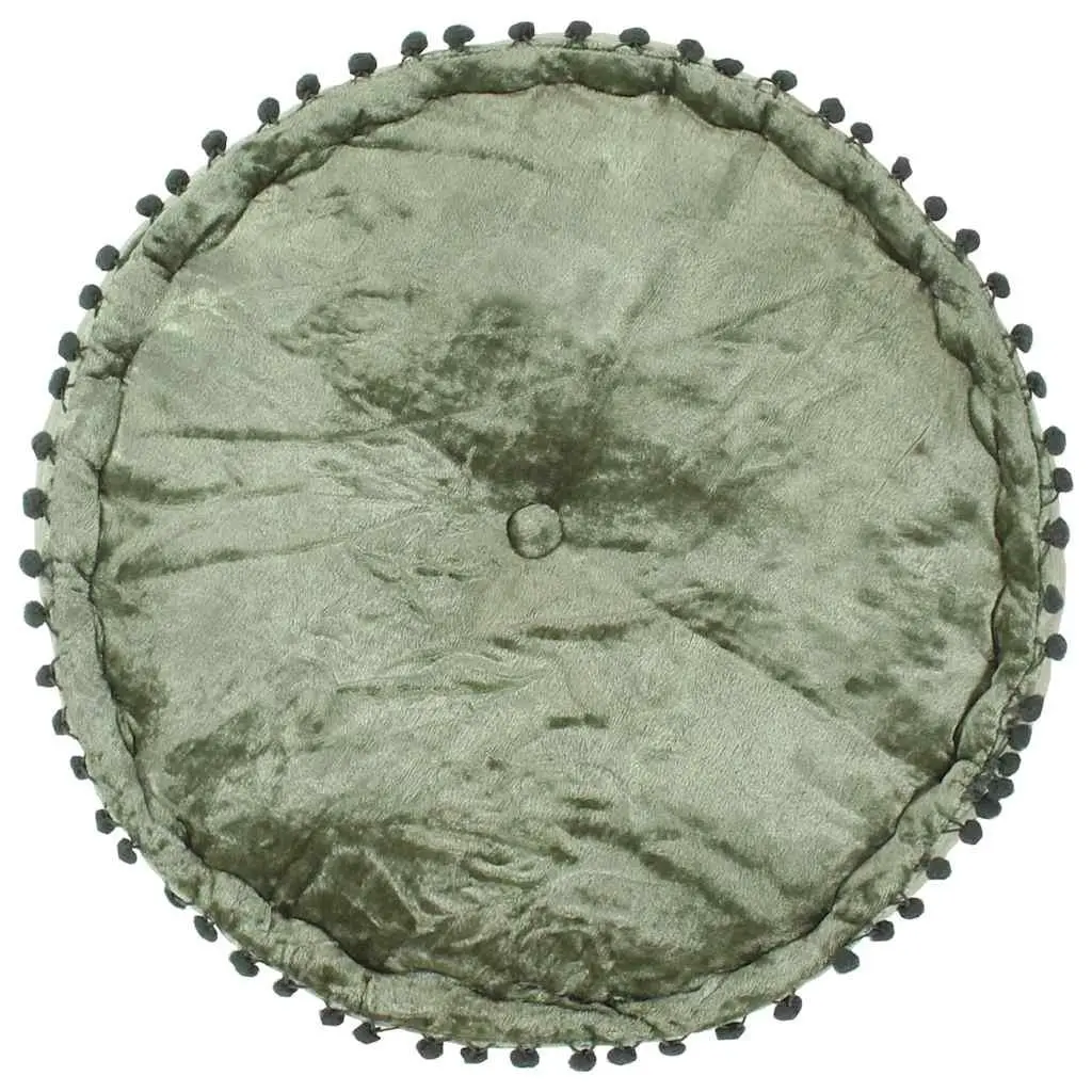 Round Pouffe Green 40x20cm Velvet Footrest Ottoman
