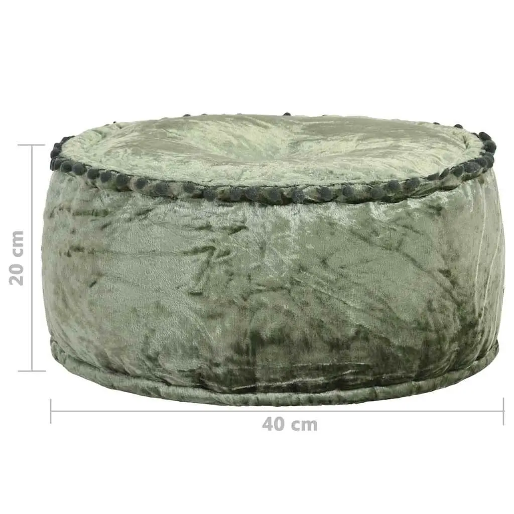 Round Pouffe Green 40x20cm Velvet Footrest Ottoman