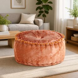 Simple and Effective Round Velvet Pouffe