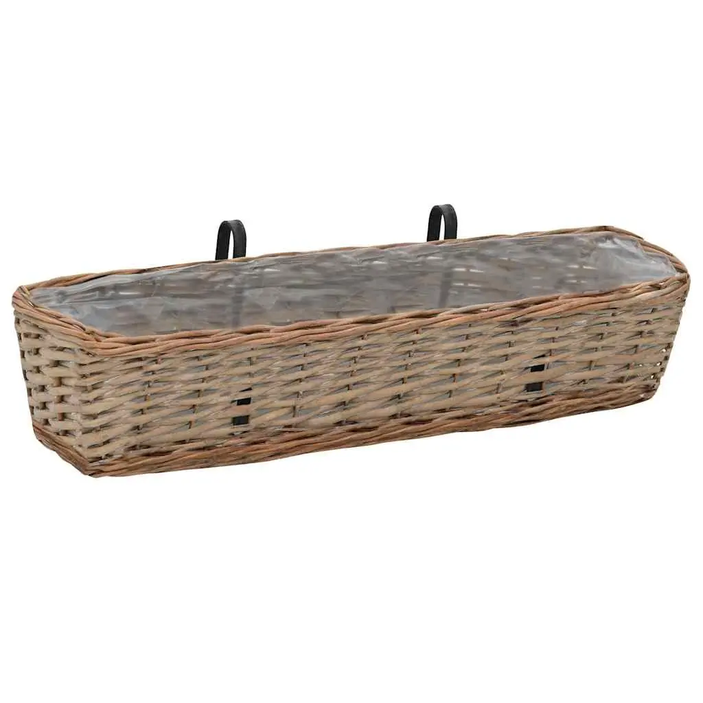 Wicker Balcony Planter Brown 80 cm Set of 2 with PE Lining and Handles for Easy Hanging