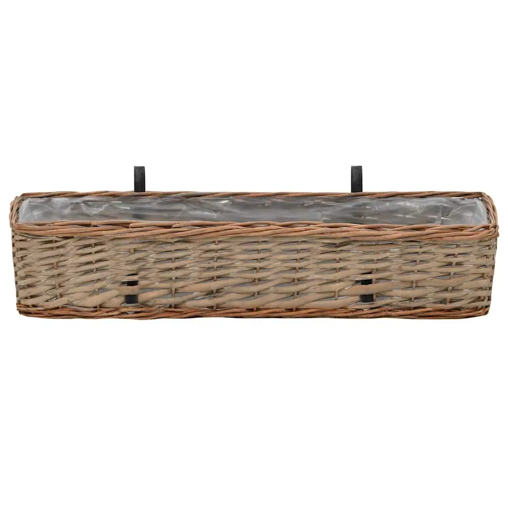 Wicker Balcony Planter Brown 80 cm Set of 2 with PE Lining and Handles for Easy Hanging