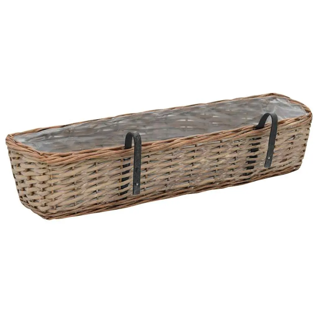 Wicker Balcony Planter Brown 80 cm Set of 2 with PE Lining and Handles for Easy Hanging