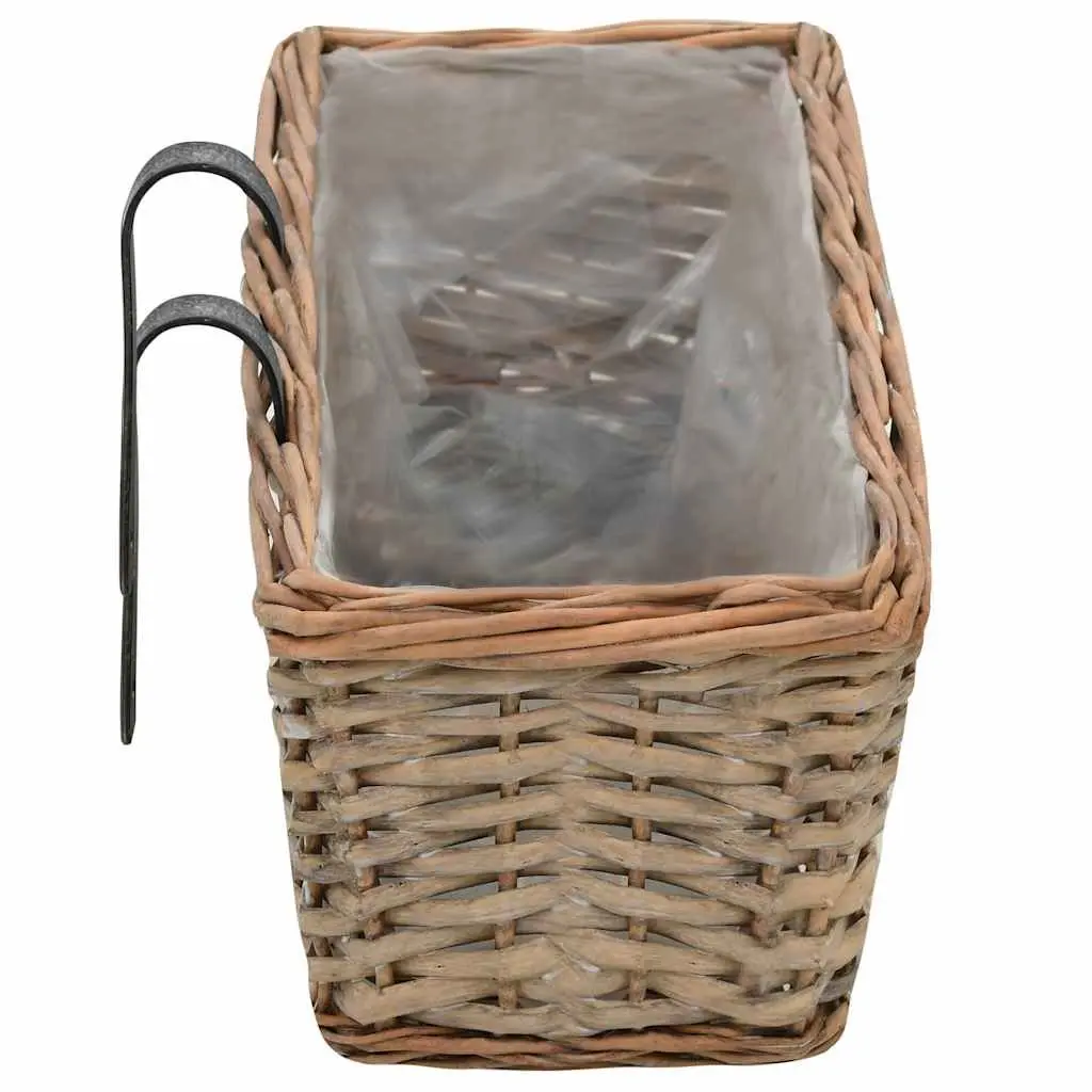 Wicker Balcony Planter Brown 80 cm Set of 2 with PE Lining and Handles for Easy Hanging