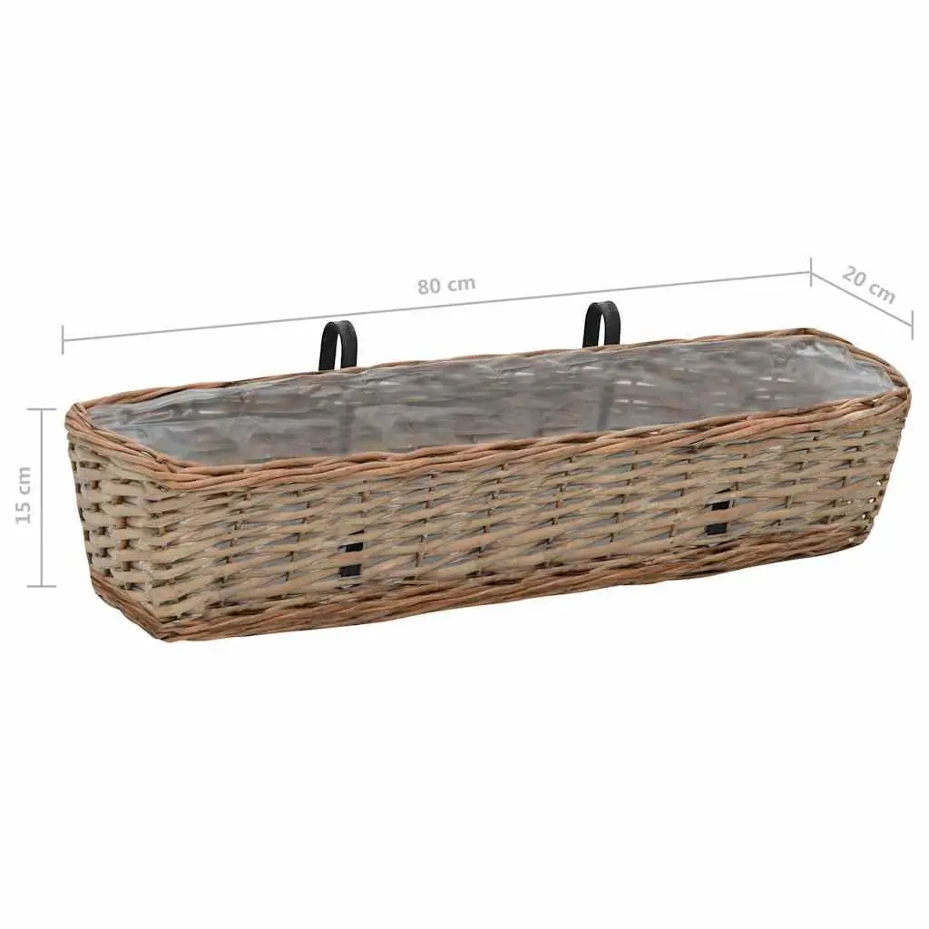 Wicker Balcony Planter Brown 80 cm Set of 2 with PE Lining and Handles for Easy Hanging