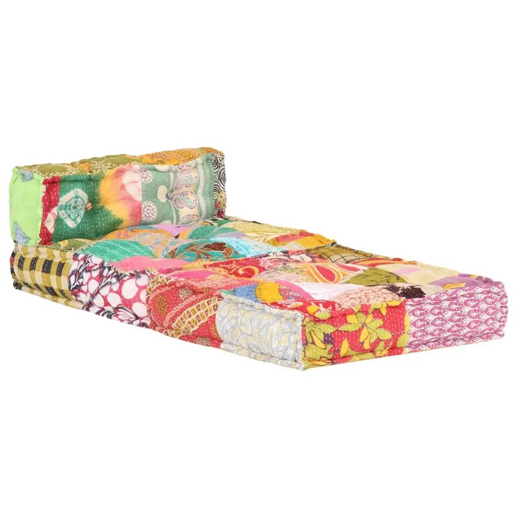 Modular Pouffe Patchwork Fabric Multicolour Convertible Sofa Chaise Lounge Chair