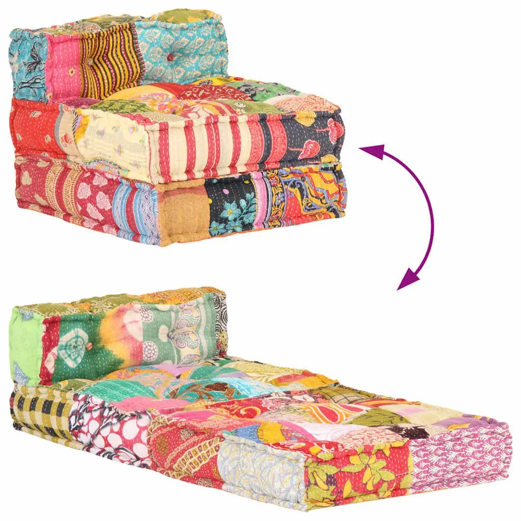 Modular Pouffe Patchwork Fabric Multicolour Convertible Sofa Chaise Lounge Chair
