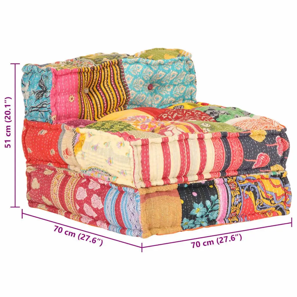 Modular Pouffe Patchwork Fabric Multicolour Convertible Sofa Chaise Lounge Chair